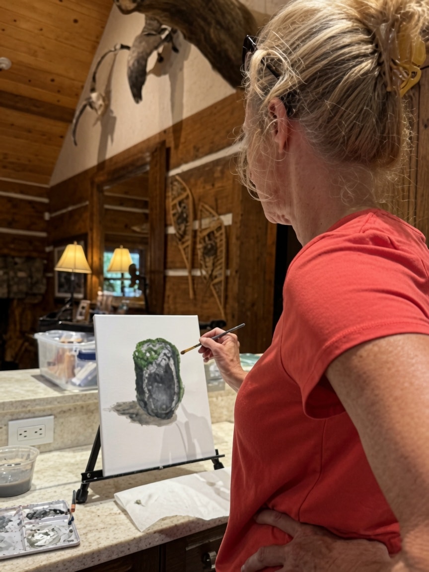 Artist painting during a private Aspen art experience with Lea